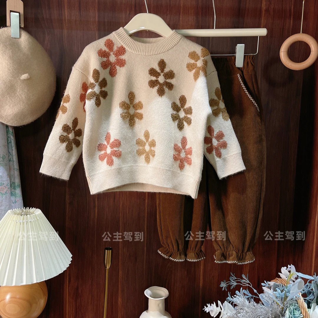 现货【花芽】8355女童毛衣秋冬女孩上衣洋气长袖针织毛线衣卡通