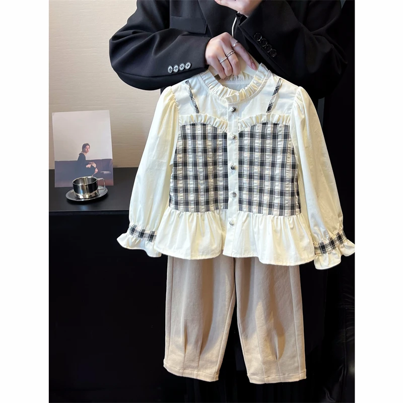 现货【苏格兰】100%棉4250女童假两件衬衫秋装无弹力面料柔软亲肤