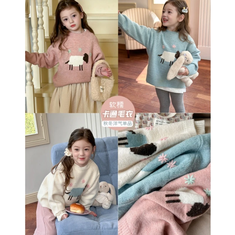 现货【可爱小羊】4716女童加厚百搭舒适软糯针织套头毛衣百搭冬装