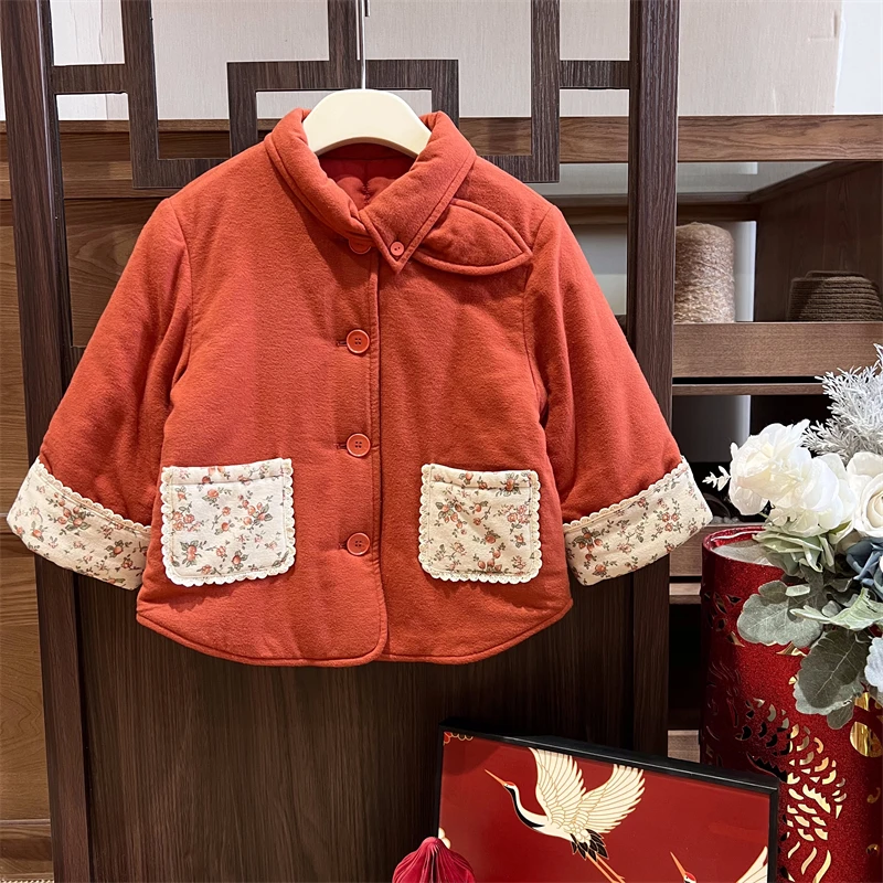 现货【柿柿如意】100%棉4853夹棉加厚女童碎花洋气拜年服保暖外套