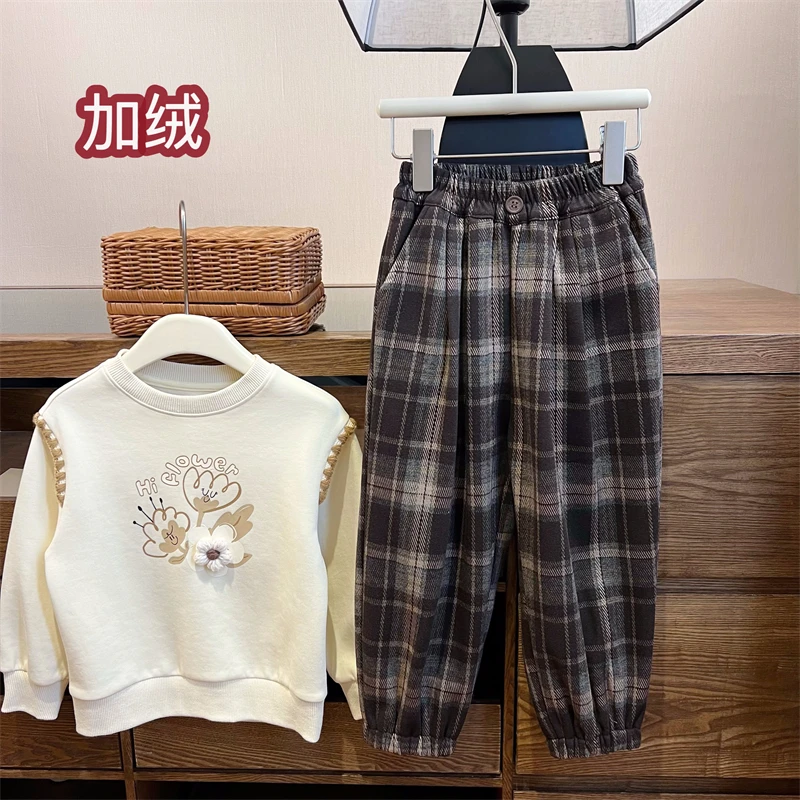 现货【格致】4758萝卜裤加绒加厚带弹力女宝2024秋冬格子休闲裤