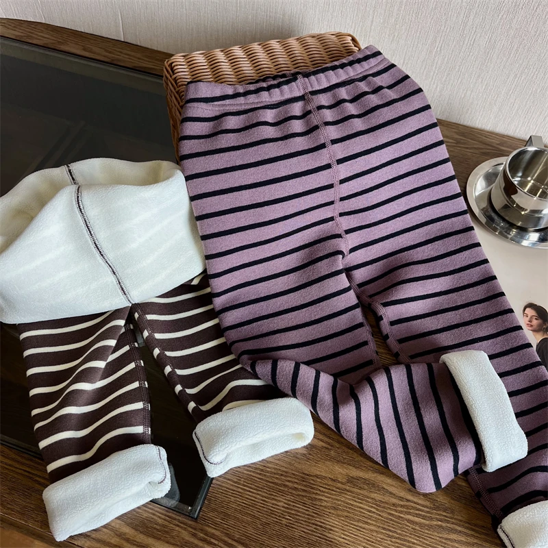 现货【条纹打底裤】4290一体绒加绒加厚不起球大弹力冬款女宝