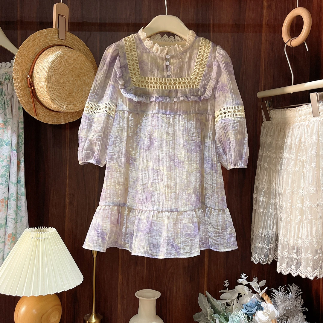 现货【薰衣草】2024新款春装8223女童公主百搭长袖纯棉气质连衣裙
