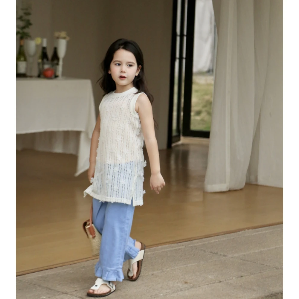 现货【蓝色派对】2024春装新款9650儿童高腰女童百搭阔腿牛仔裤宽松