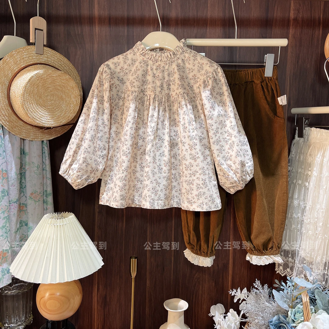 现货【木棉花】9064女童气质复古长袖上衣儿童时尚春秋碎花衬衫女宝