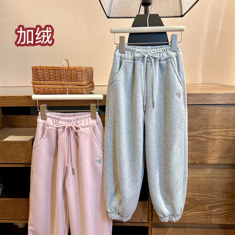 现货【心动】长裤萝卜裤4136加绒加厚一体绒女童卡通百搭卫裤冬款