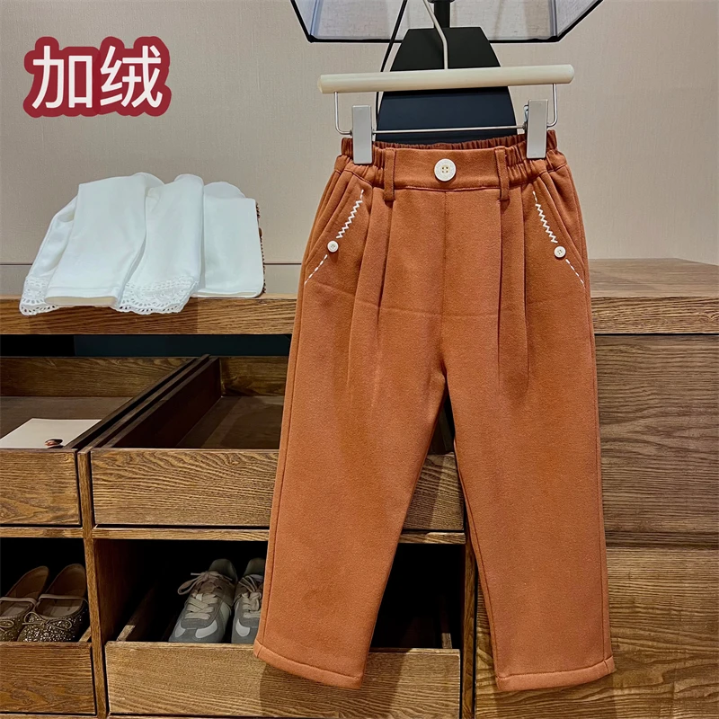 现货【焦糖】97棉4154加绒加厚一体绒萝卜长裤女童冬装休闲百搭裤子