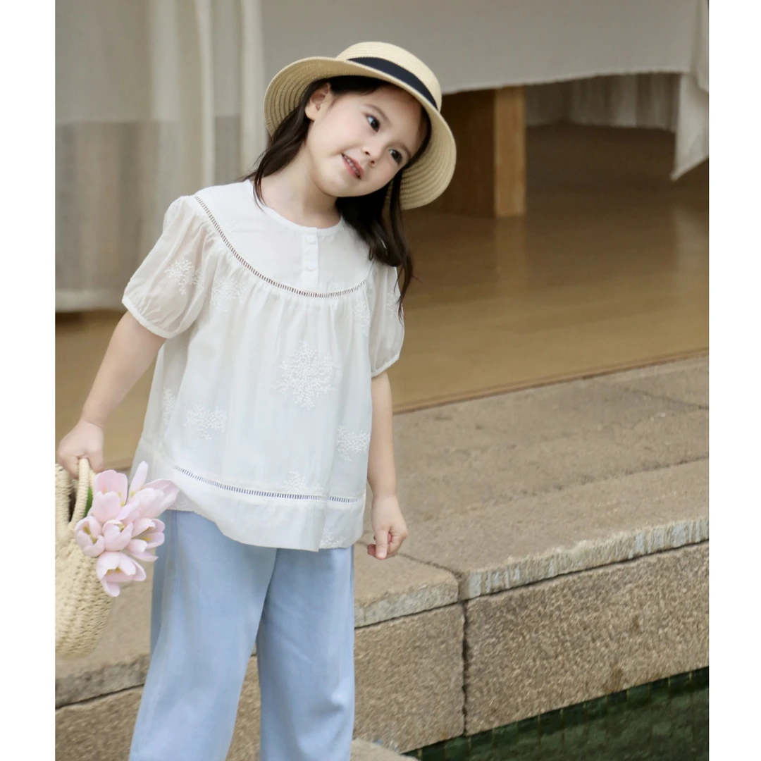 现货【安娜】2024新款5784夏季女童白色法式甜美上衣公主娃娃衫百搭