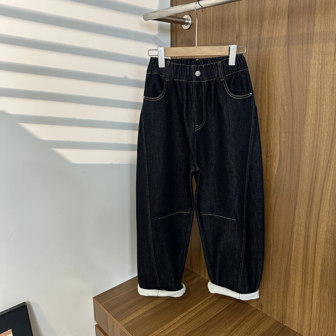 【2024冬装新品】青少年时尚冬季休闲镰刀劲色加绒牛仔裤HWD053