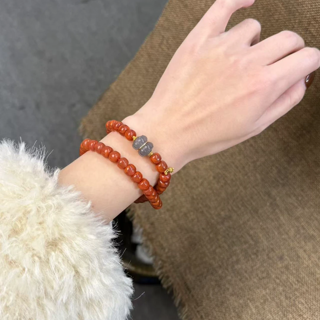 【每一次抬手，尽显烈焰温柔】南红火焰纹手串 18K金配