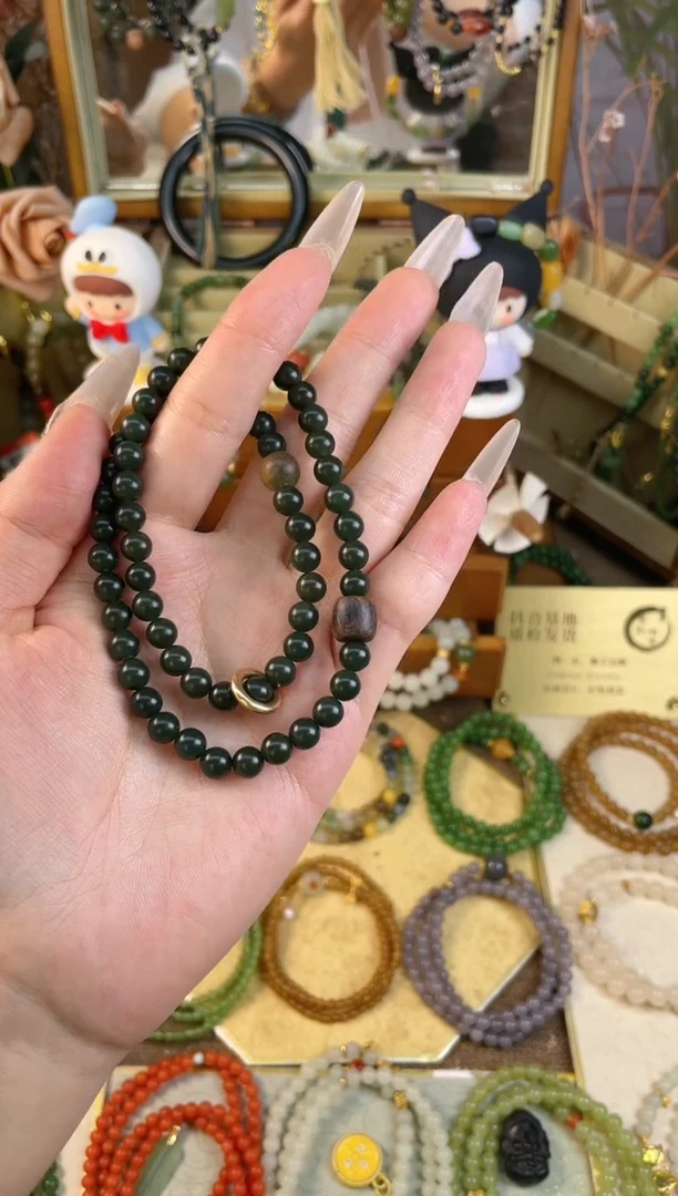 【闪购商品】和田玉手串18K金镶嵌和田玉