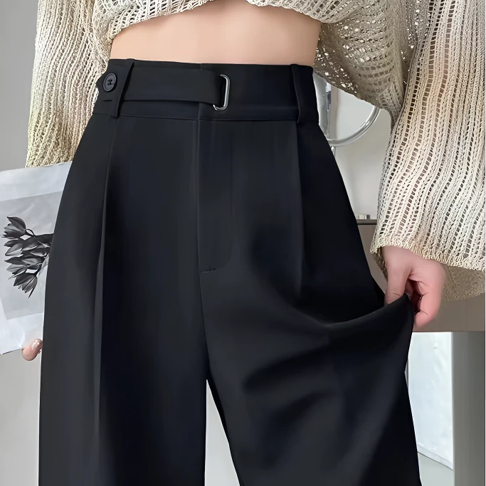 窄版阔腿裤女夏季薄款2025高级垂感黑色百搭高腰显瘦宽松西装裤