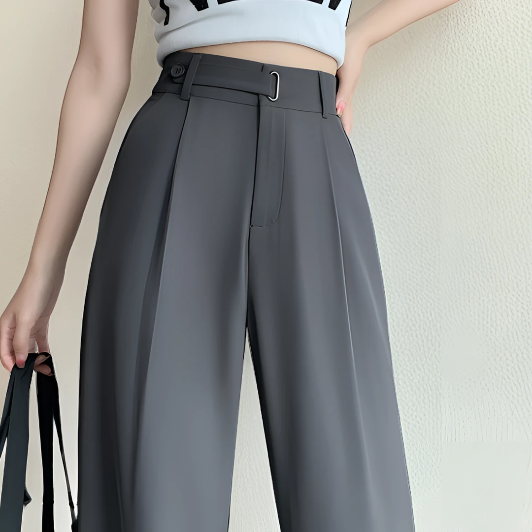窄版西装阔腿裤女薄款垂感休闲显瘦黑色休闲裤宽松百搭高腰直筒裤
