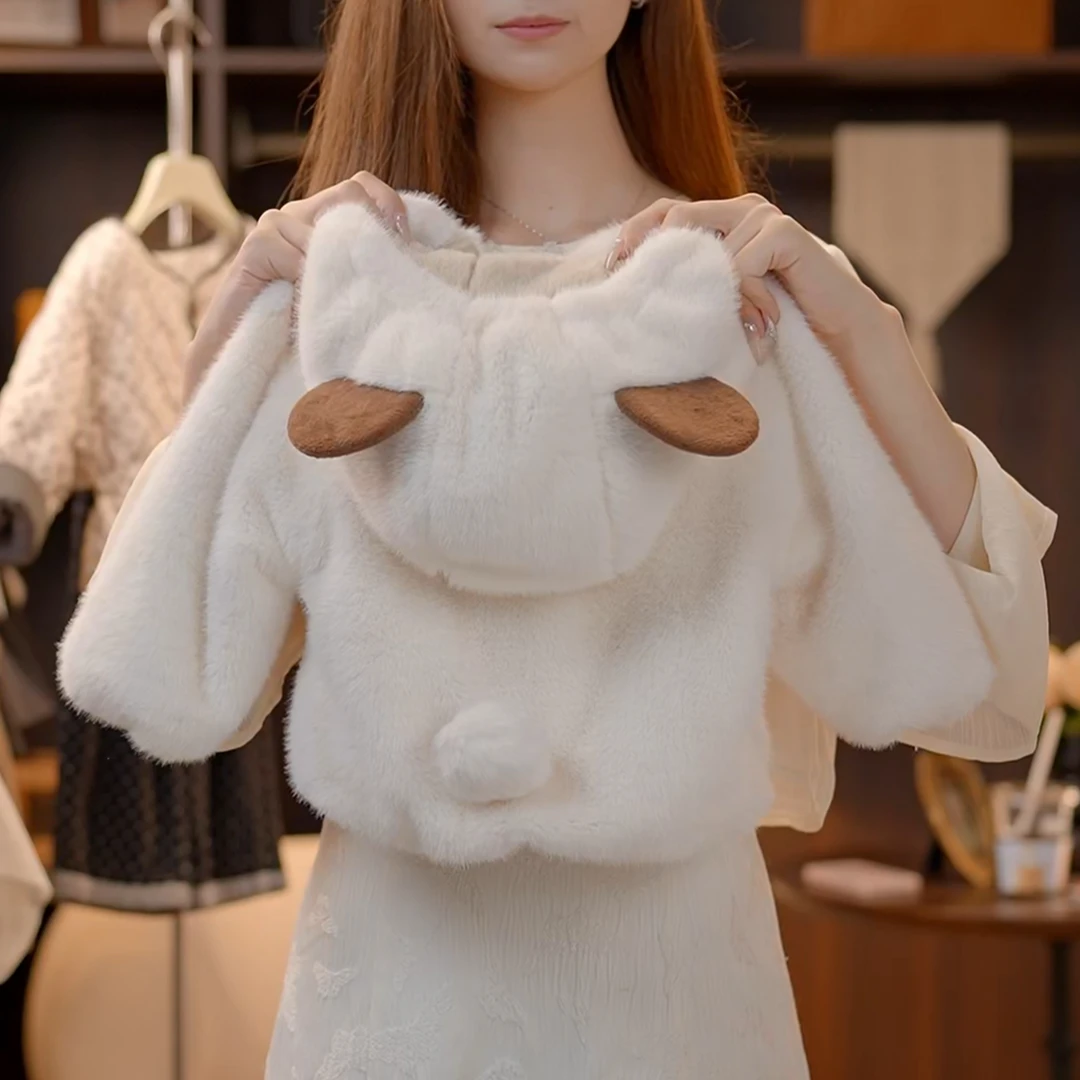 2024冬季新款韩版卡通可爱儿童毛毛衣女童时尚毛绒甜美保暖加厚