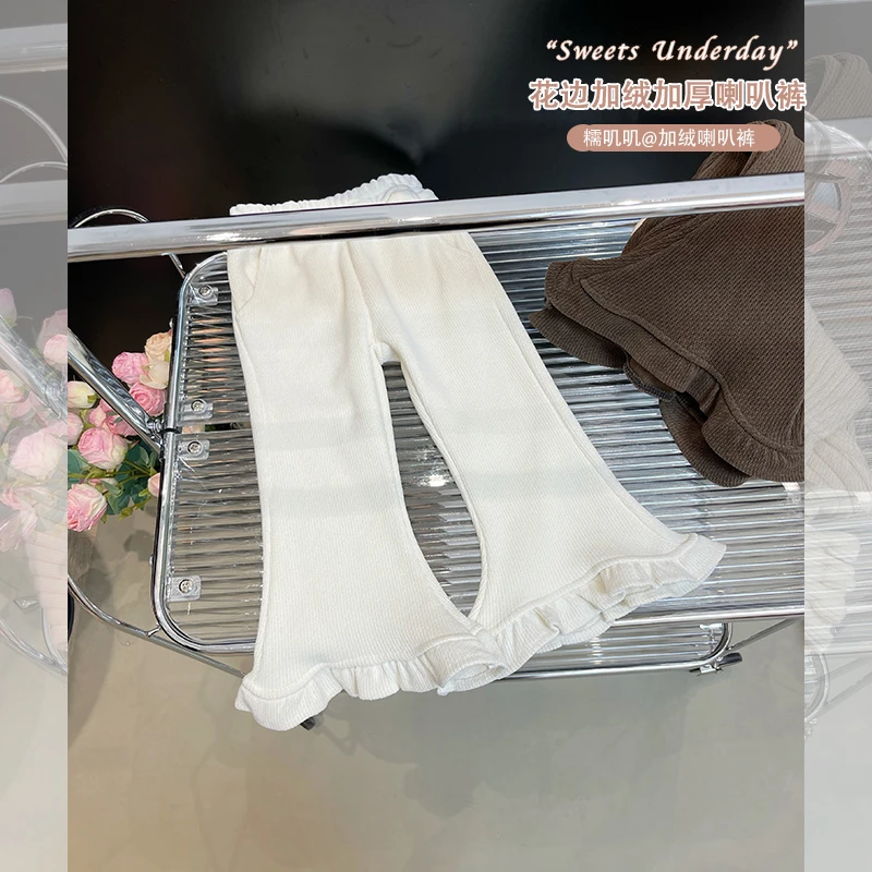 女童喇叭裤加绒加厚一体绒儿童百搭时尚弹力裤子长裤韩版秋冬