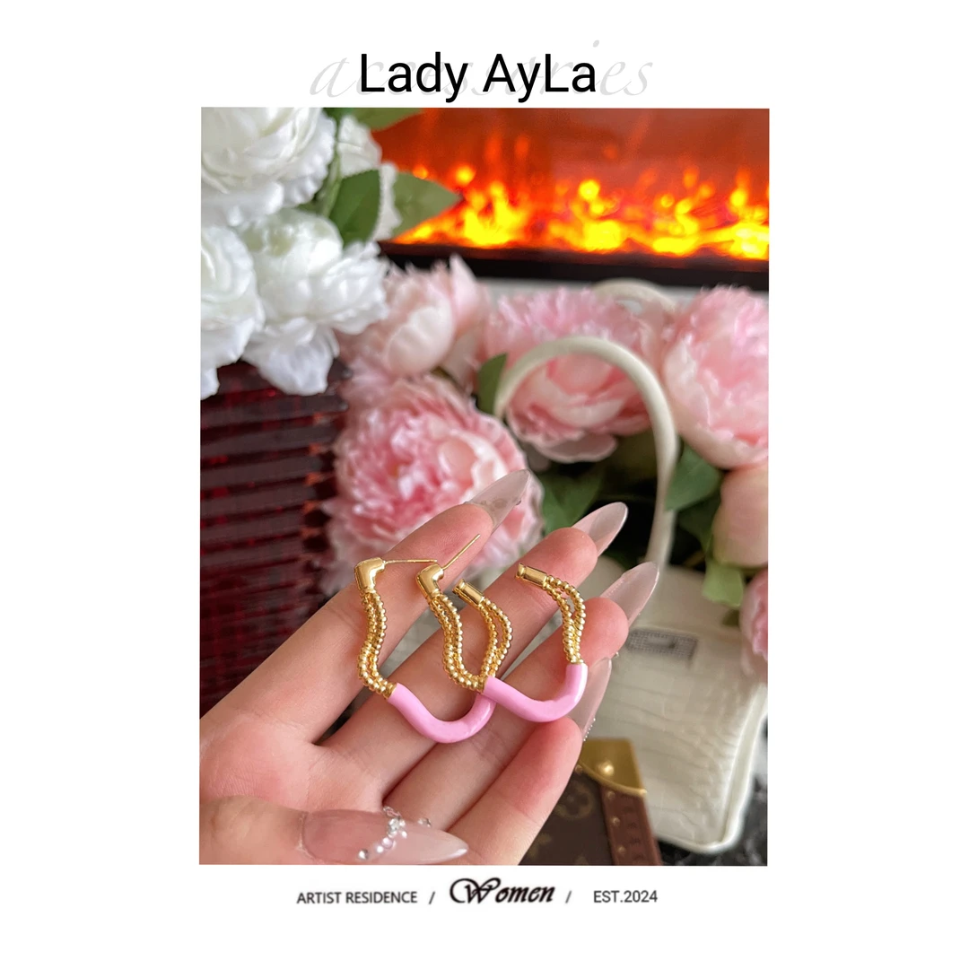 铜合金亚克力耳饰 字母粉色麻花绳时尚设计师耳钉AL728