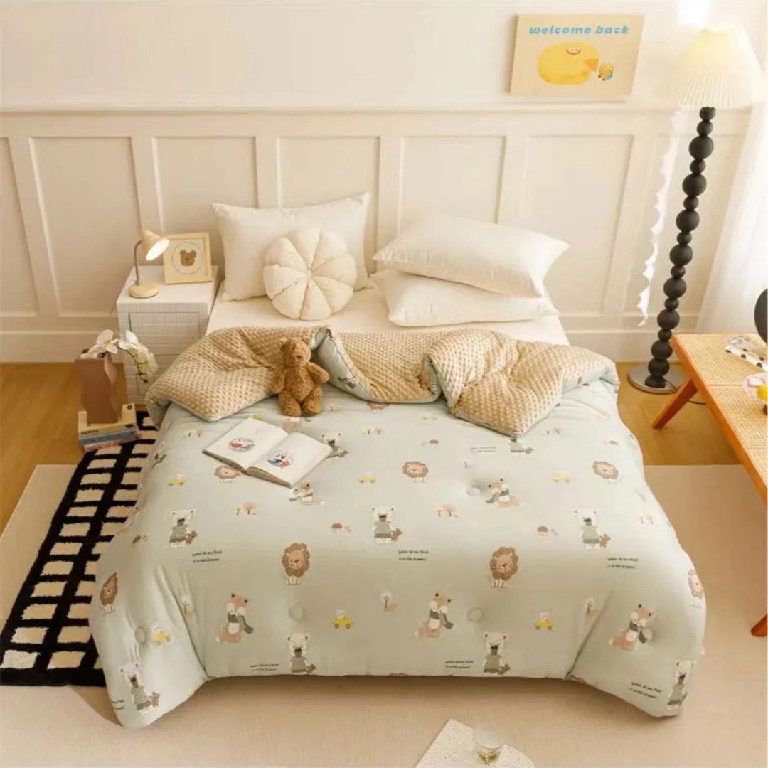 A类豆豆绒家用四季通用款保暖针织豆豆被--动物乐园1.5米