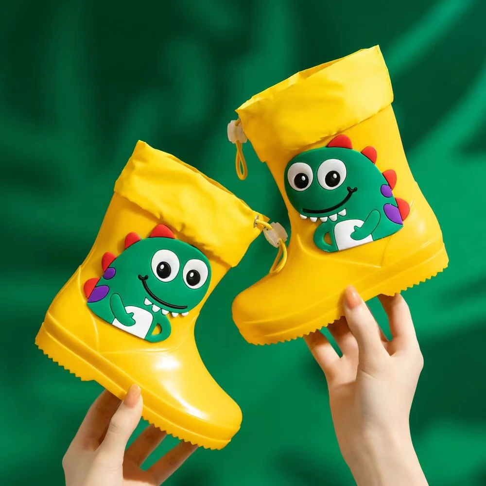 儿童水鞋卡通可爱小恐龙束口男童雨鞋中筒防滑儿童小朋友雨靴女童