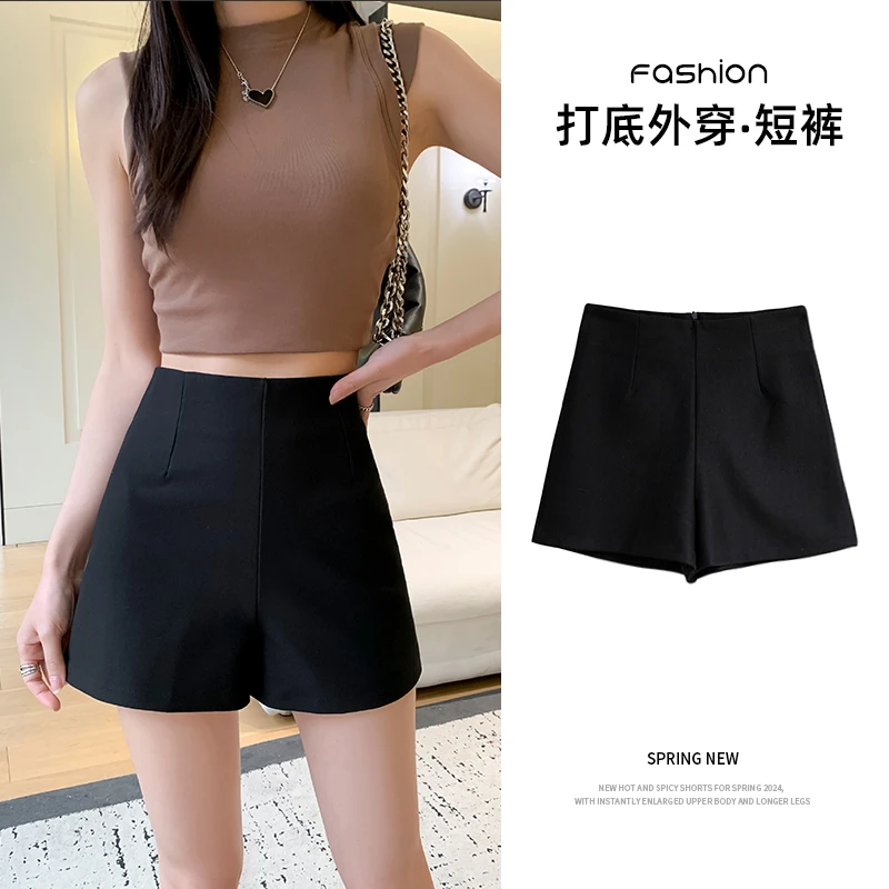 A字弹力时尚百搭高腰外穿黑色热裤LB160