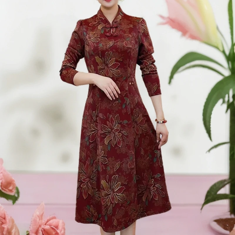 【梦雅衣橱】早春新款修身新中式优雅气质显瘦国风高贵连衣裙妈妈装