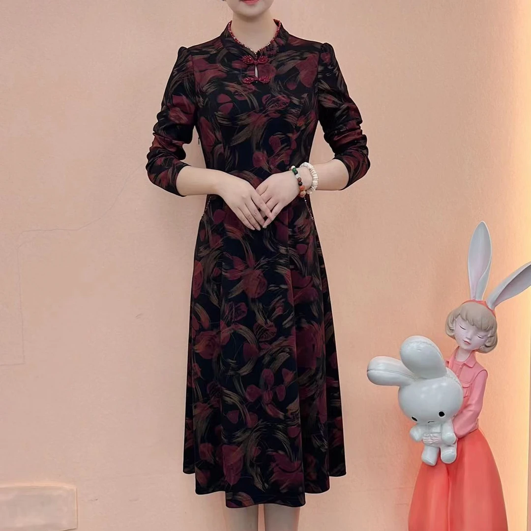 【梦雅衣橱】秋季新款修身中国风优雅气质显瘦显白高贵国风女连衣裙