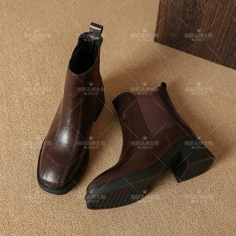 2025新款气质短筒高级时尚百搭方根粗跟短靴切尔西瘦瘦靴1288