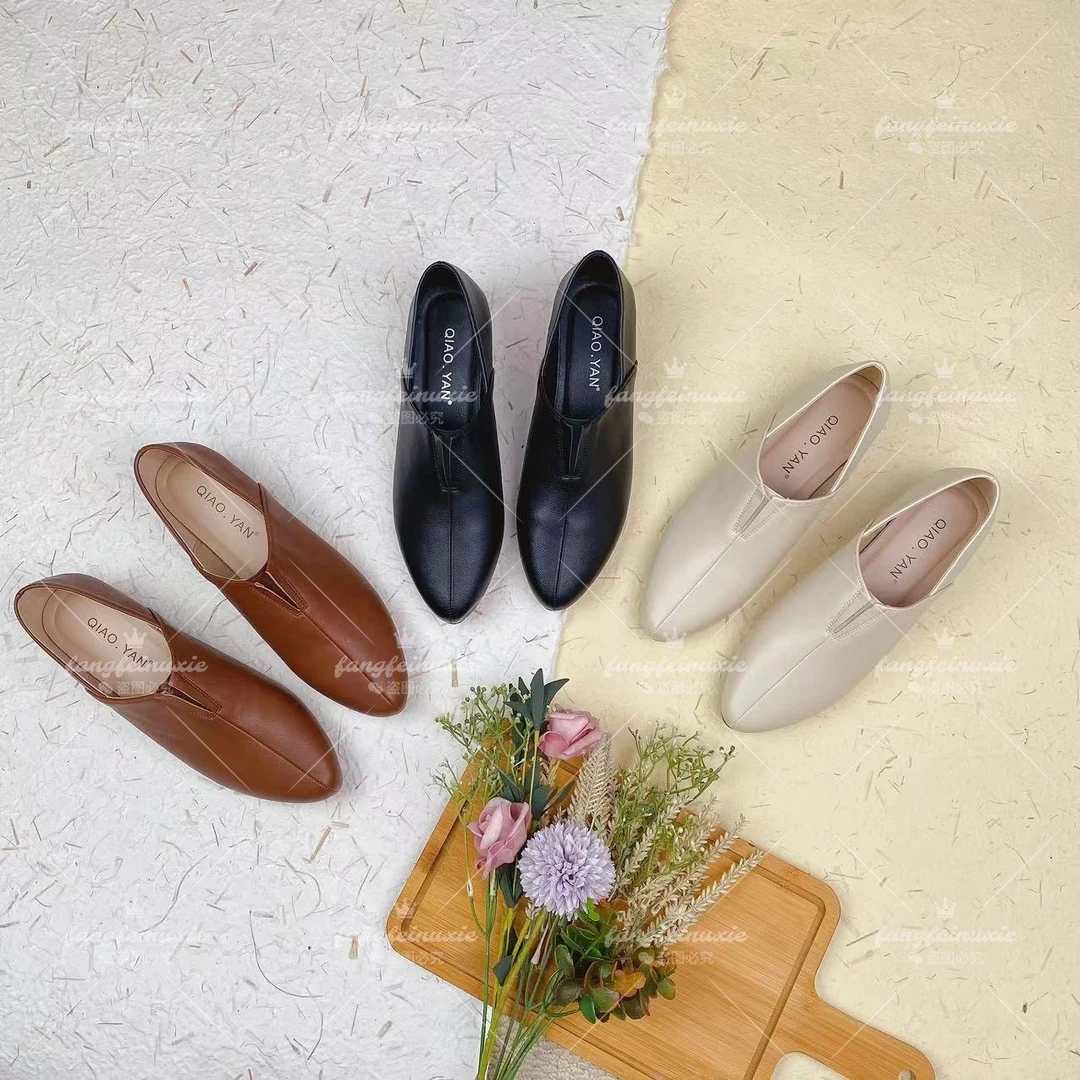 【翘颜品牌】高级设计感时尚百搭洋气舒适休闲软面尖头小单鞋8660