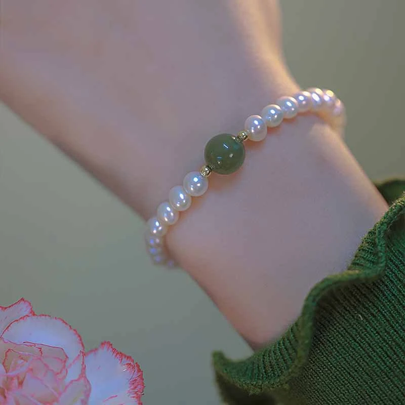 和田玉手链女简约淡水珍珠手串闺蜜转运珠本命年闺蜜新年礼物百搭