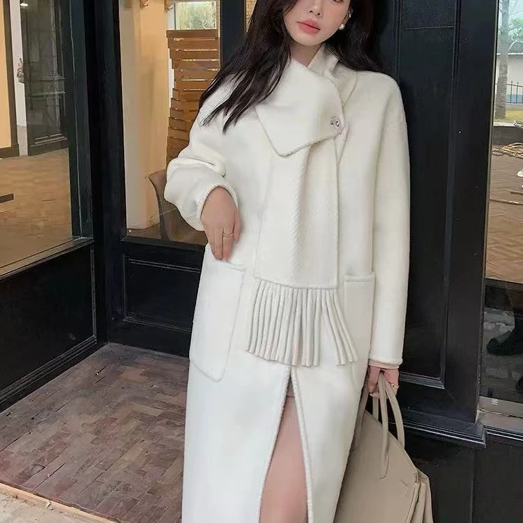 妮妮家6611冬季新款气质围巾高级感中长款大衣