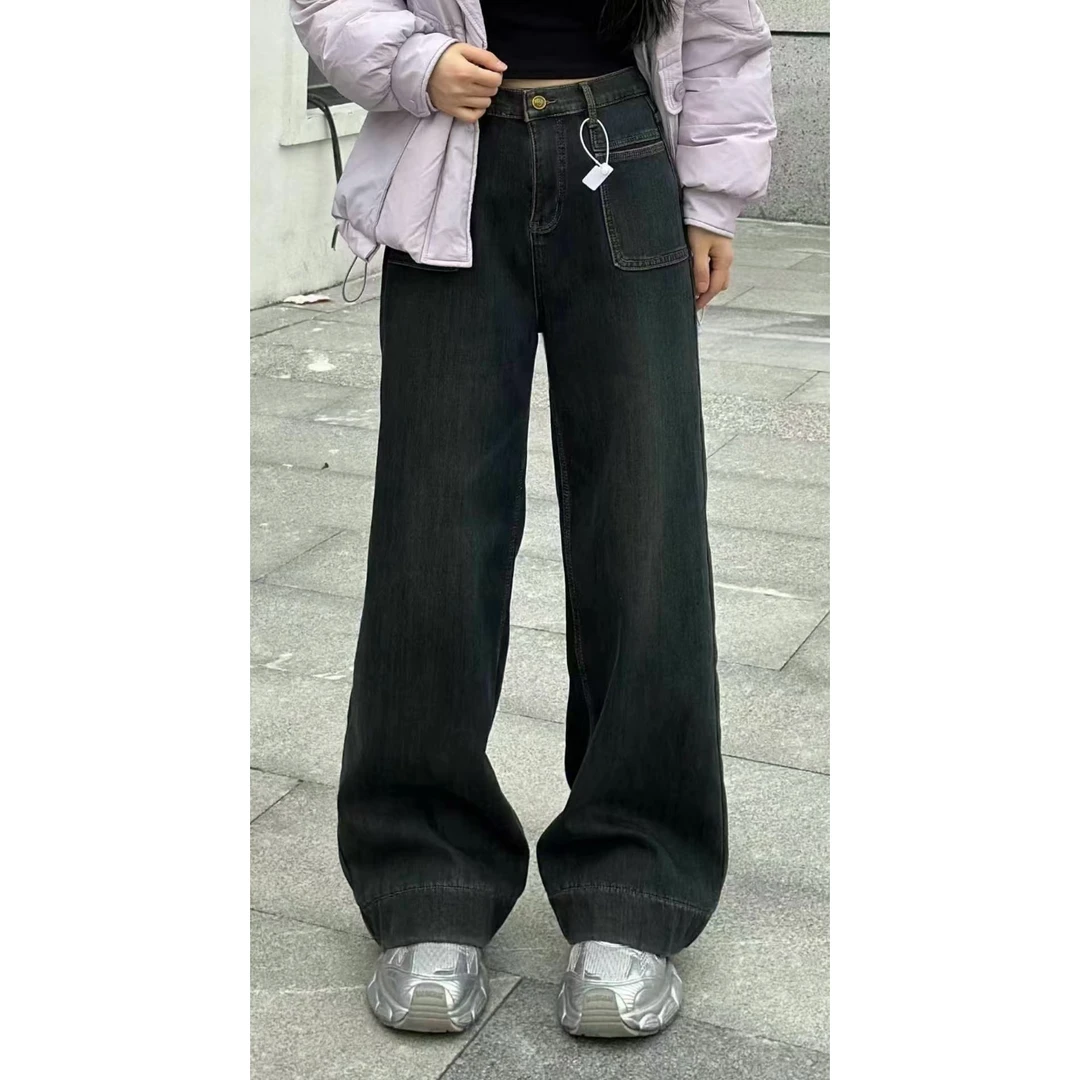妮妮家6130冬季新品加绒加厚直筒牛仔裤！！