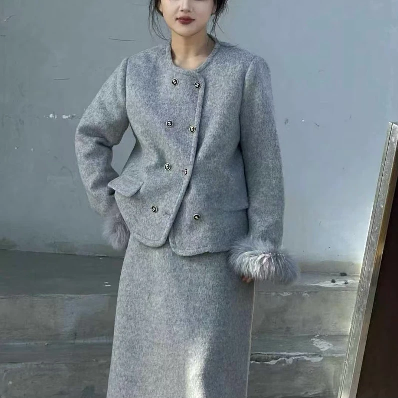 妮妮家172冬季新款法式洋气小香风休闲半身裙套装