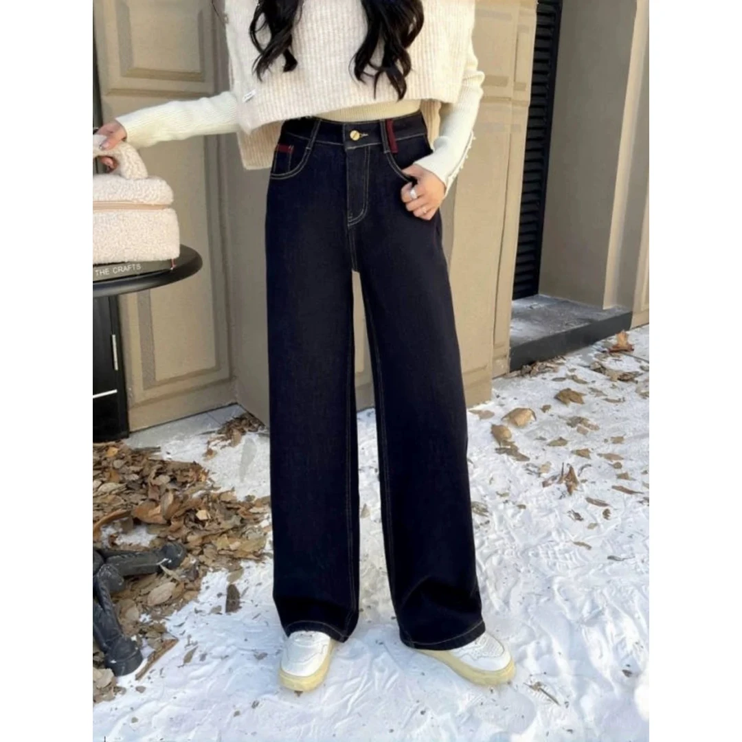 妮妮家6153冬季新款加绒加厚直筒休闲牛仔裤