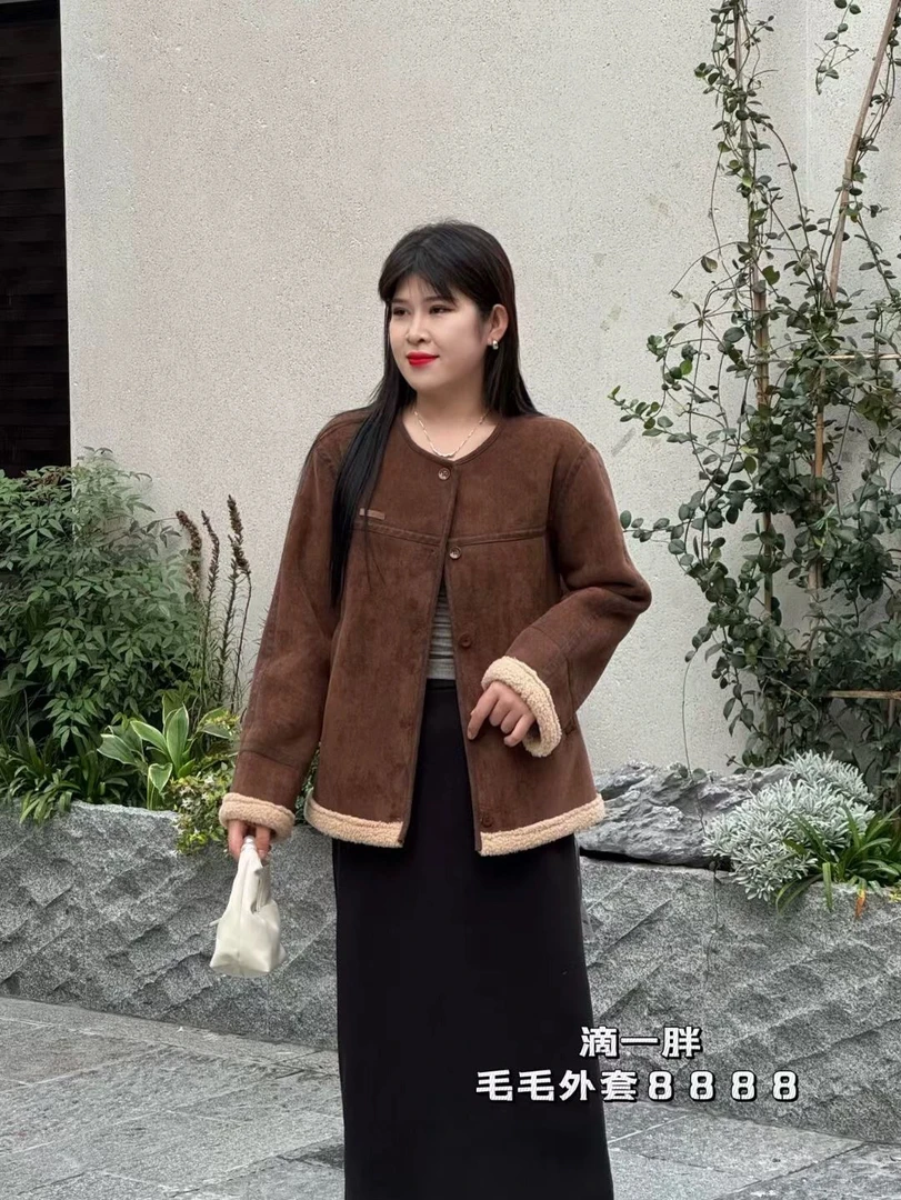 妮妮家8888秋冬新款复古毛圆领皮毛一体外套