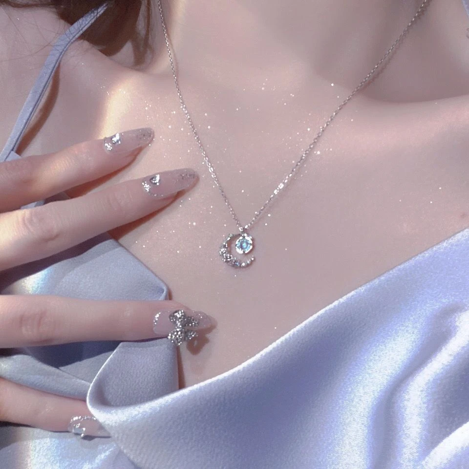 六芒星月亮光石项链女轻奢ins小众设计感高级气质百搭简约闺蜜