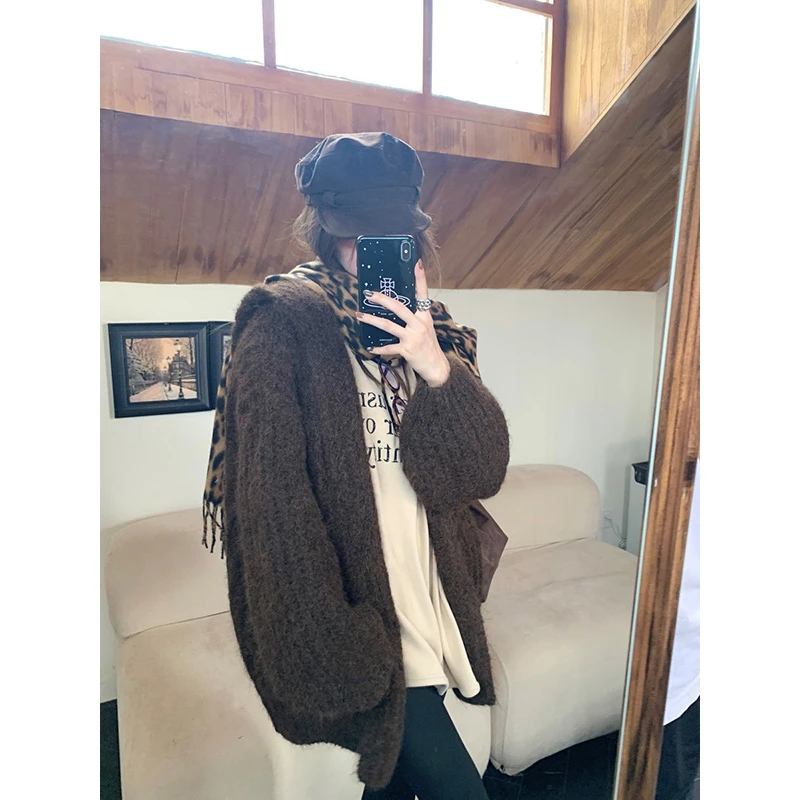 秋季时尚保暖开衫毛衣外套时髦洋气宽松显瘦针织长款百搭纯色z313