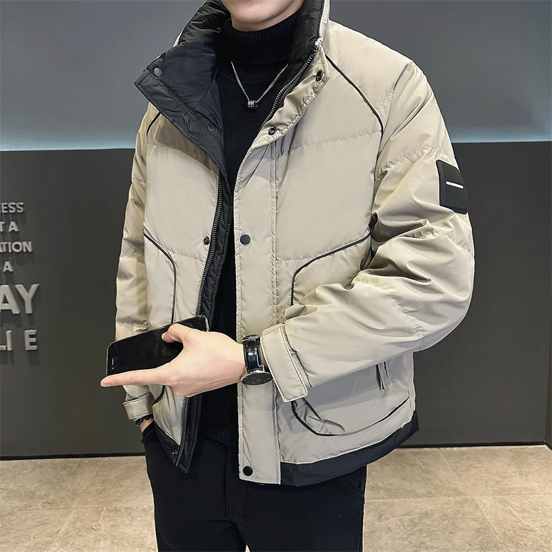 高品质立领拼色羽绒服男冬季加厚2024年新款时尚潮流休闲保暖外套