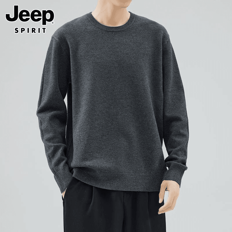 Jeep吉普圆领毛衣男士春冬季新款纯色休闲宽松内搭针织打底衫男潮