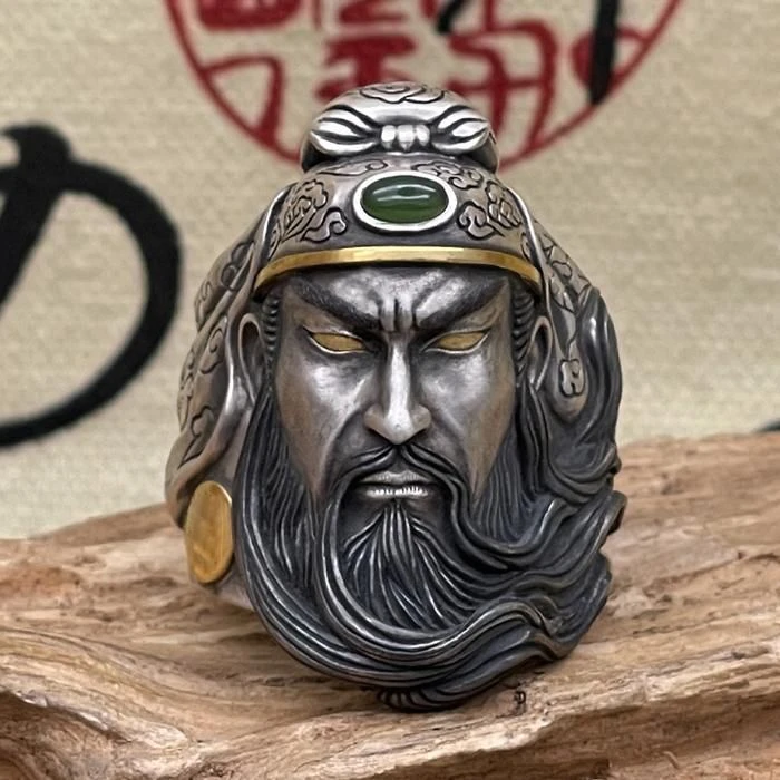 铜合金戒指 霸气关二爷关公戒指男潮高级复古霸气指环可调节开口