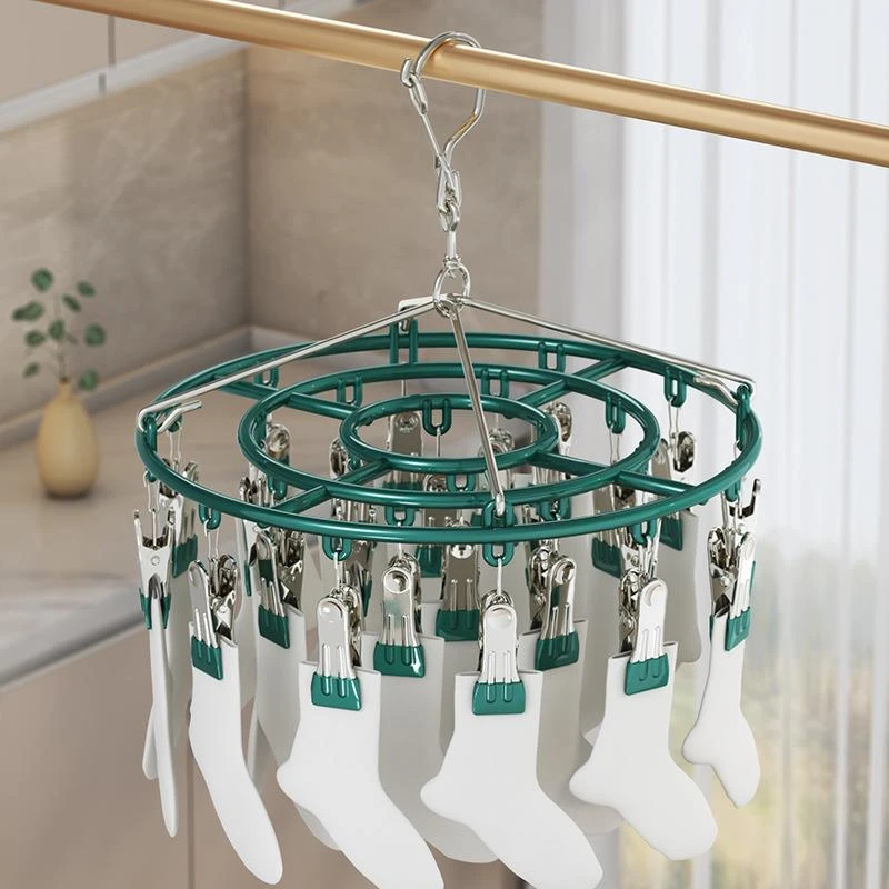 圆形衣架学生宿舍旋转晾晒架袜子夹不锈钢晒袜子衣架衣袜防风挂钩