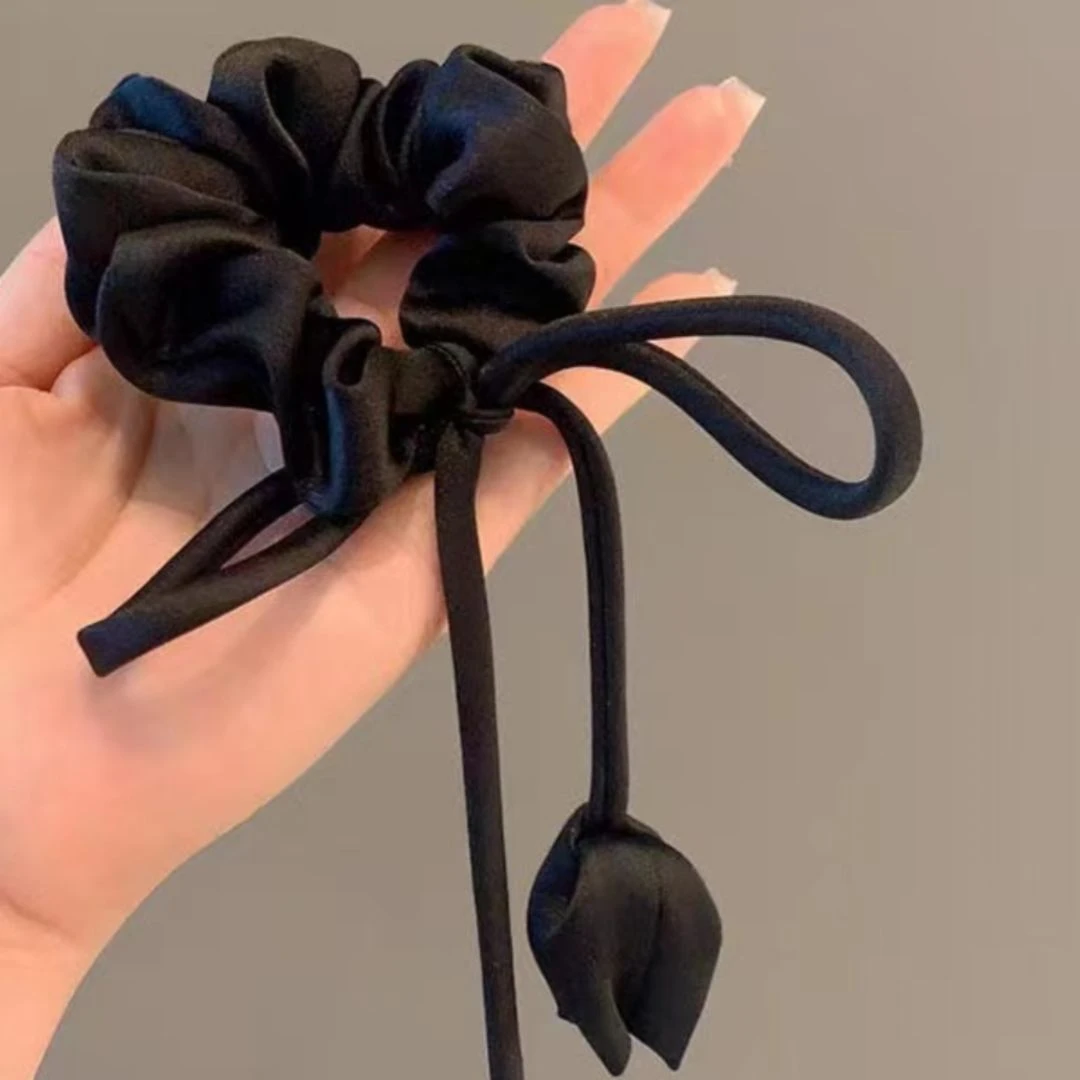 法式黑色郁金香飘带流苏发圈橡皮筋女扎头马尾发绳不伤发头绳发饰