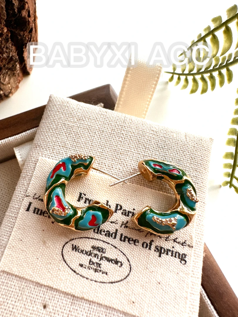 铜合金珐琅耳饰 「孔雀」彩色珐琅釉面耳环耳饰180