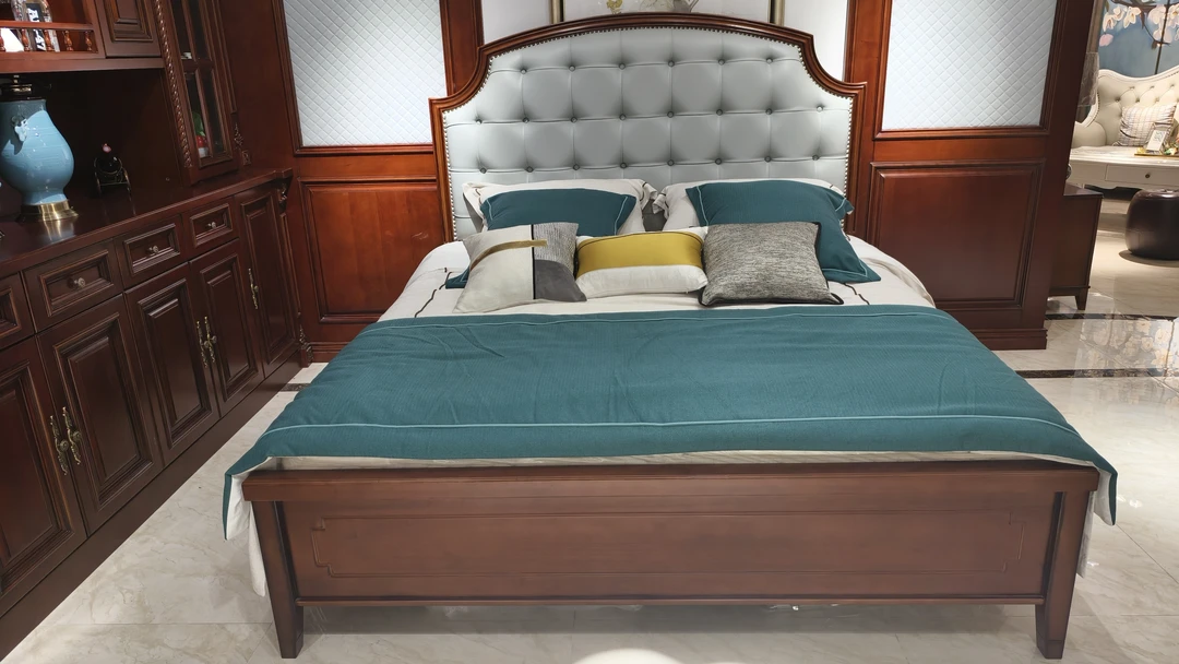 美式高箱新中式欧式轻奢实木床双人床主卧现代简约大床木家具储物