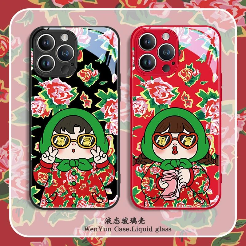 大花袄村姑苹果15Promax手机保护壳iPhone15东北大花14Pro情侣xs