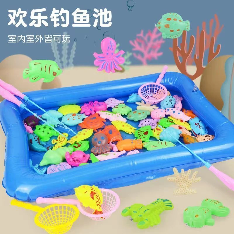 氧气猫】儿童钓鱼玩具套装大号戏水池带磁性鱼竿捞鱼过家家玩具