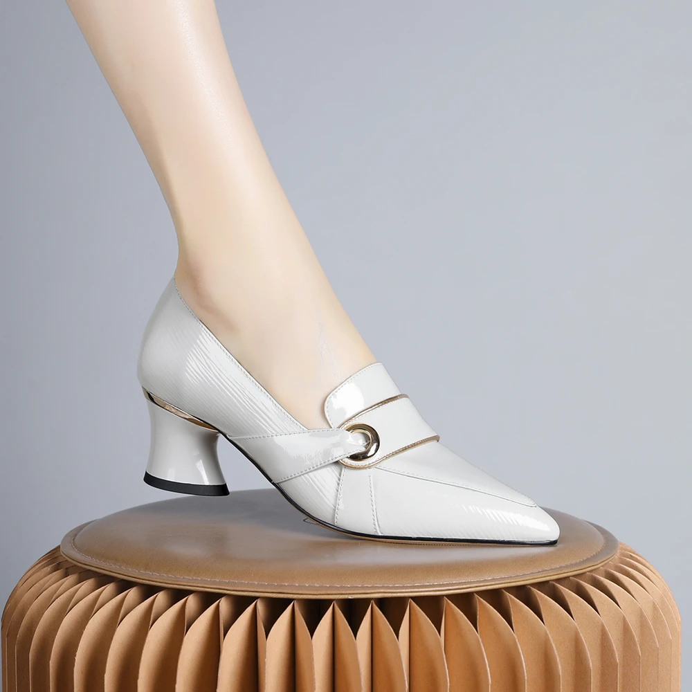 妮彩诗2024年新款欧美粗不累脚单鞋尖头单鞋女百搭配裙子气质1380