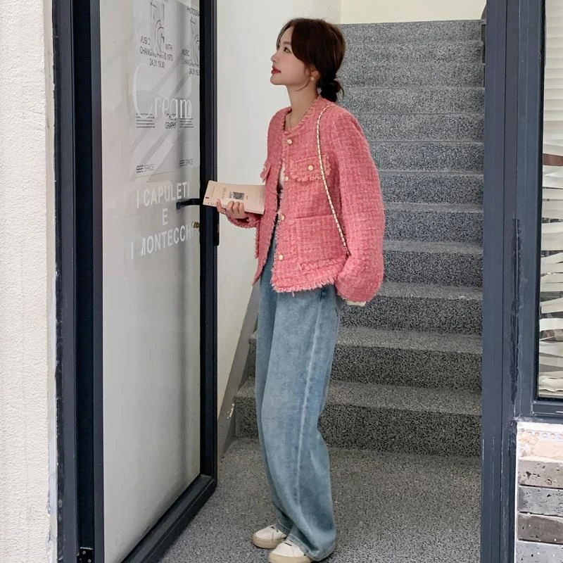 爆款粉色流苏小香风短外套女春秋2025新款高级法式粗花呢气