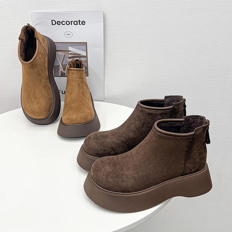 （现货现发）2024秋冬勃肯厚底圆头复古加绒短靴舒适百搭马丁靴女