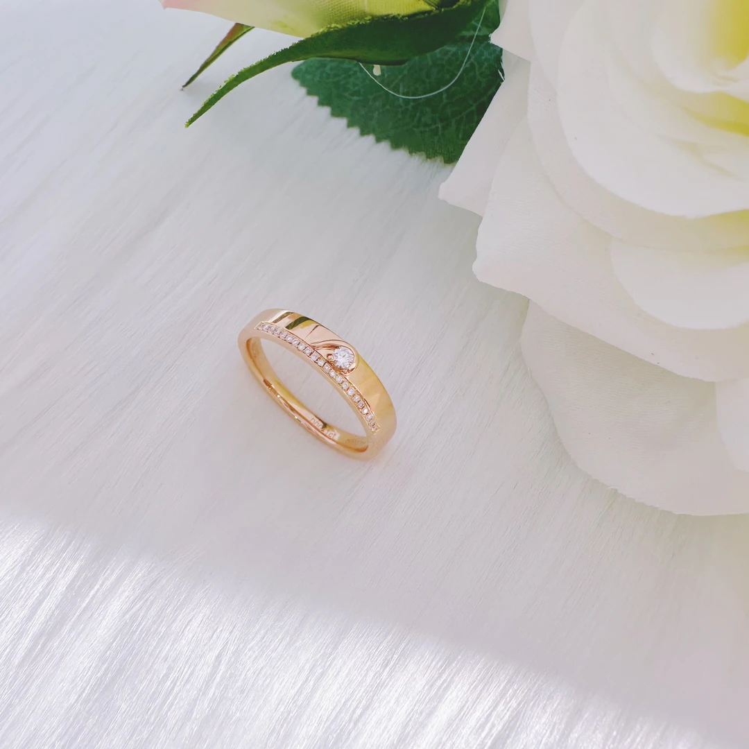 18K金 天然钻石戒指 玫瑰金简约时尚百搭 经典ins风小众轻奢戒指