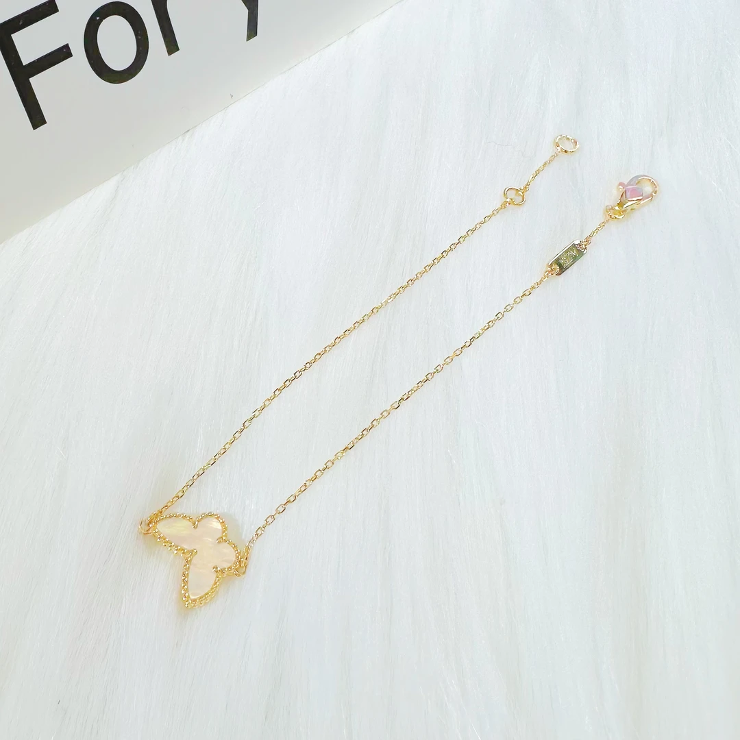 18K金 蝴蝶手链 小清新温柔风简约时尚手链 浅金色贝母蝴蝶手链