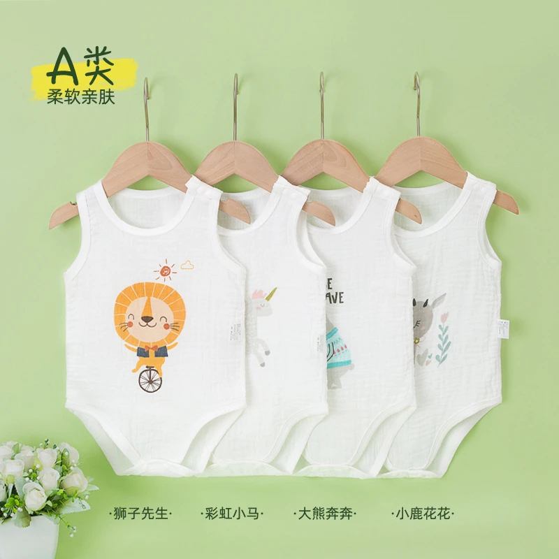 婴幼儿三角哈衣夏季宝宝纱布包屁衣服肩开扣新生儿爬服包臀衣薄款